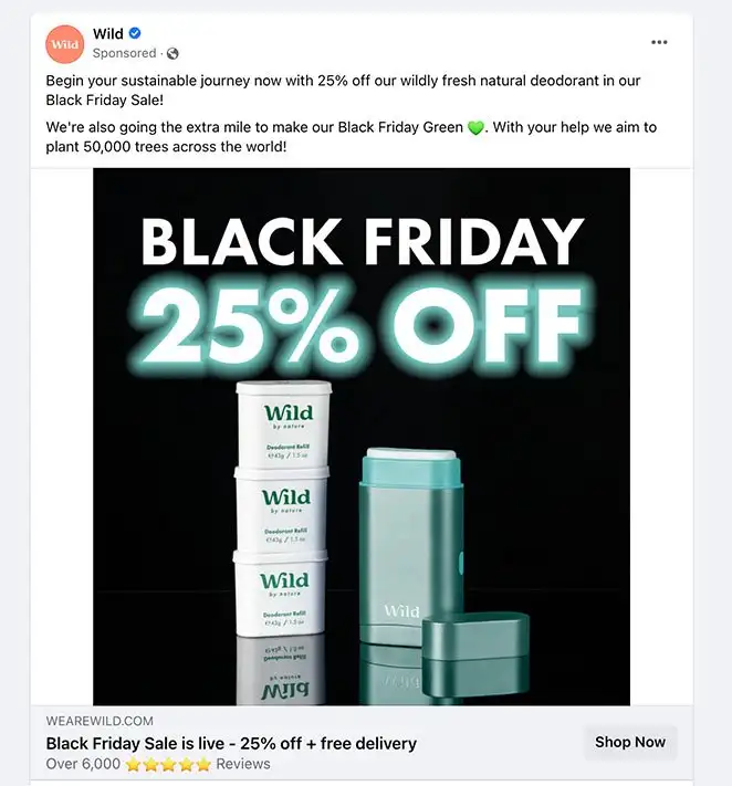 Wild’s sponsored ad for the Black Friday sale 