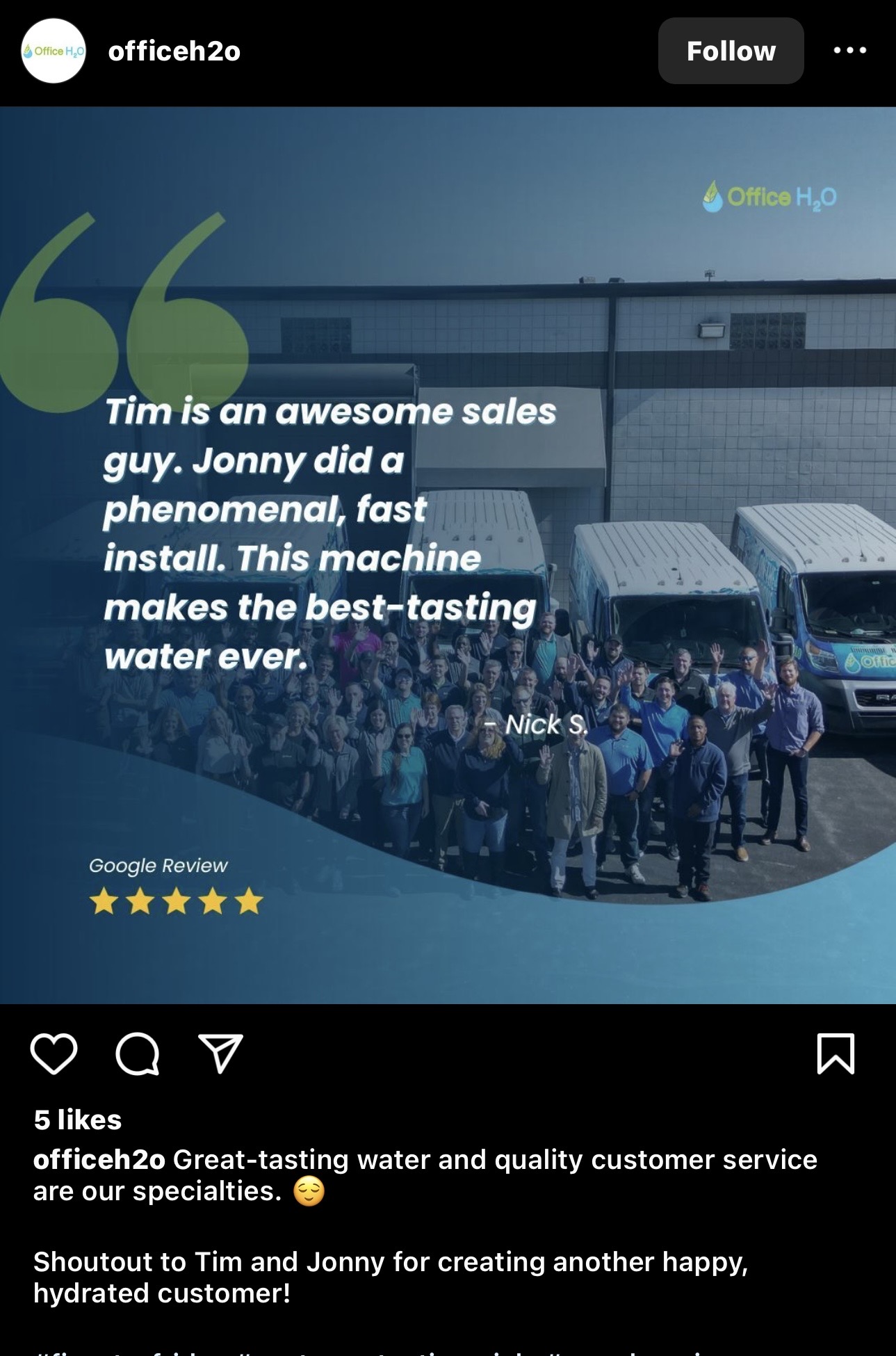 A social media image showing a customer testimonial of a brand