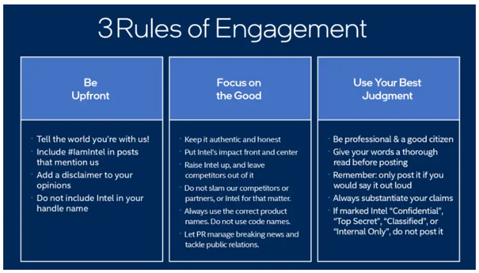 Intel's social media guidelines.