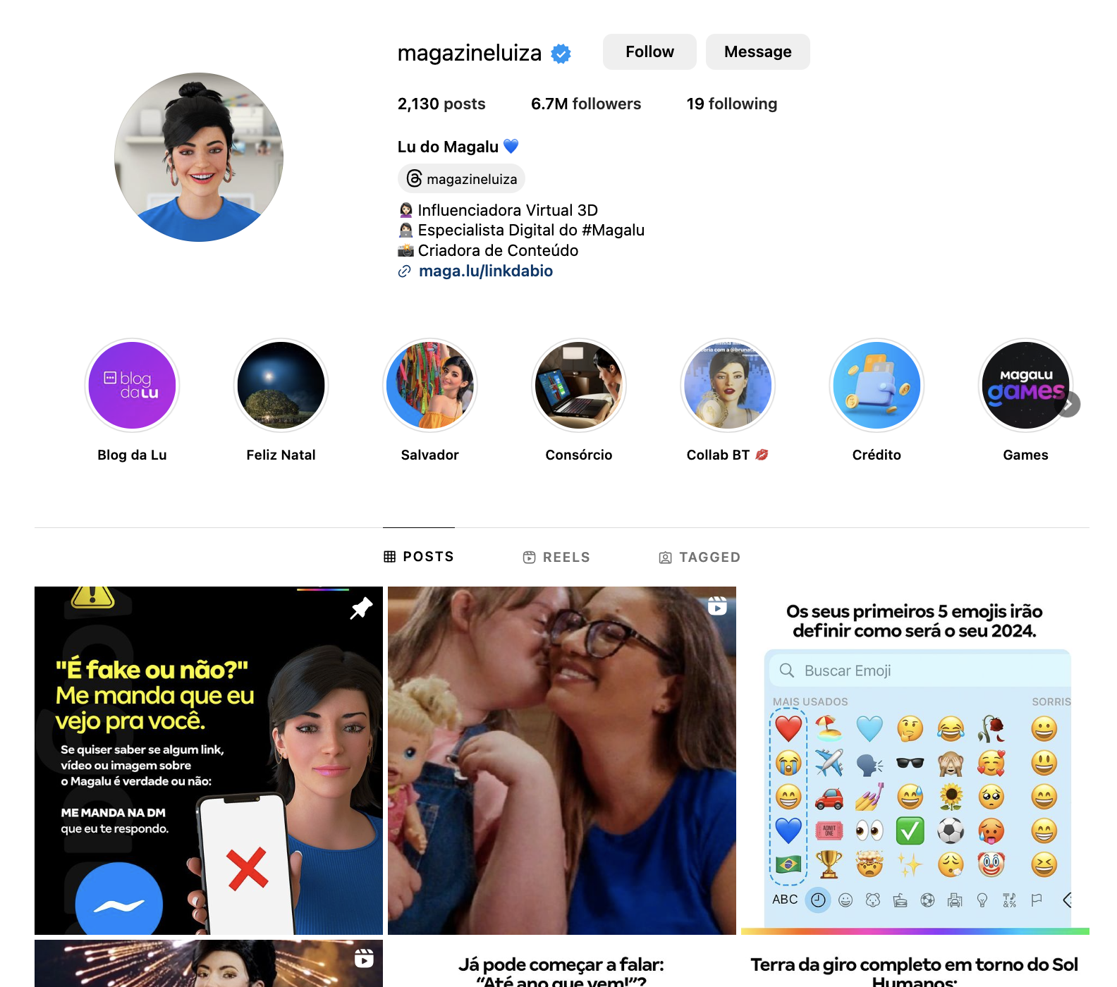 Instagram profile and posts by Lu do Magalu