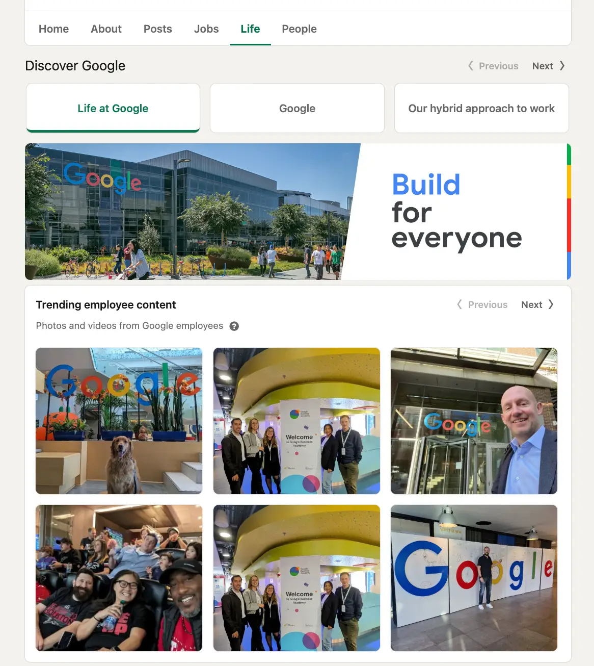 Google's LinkedIn page