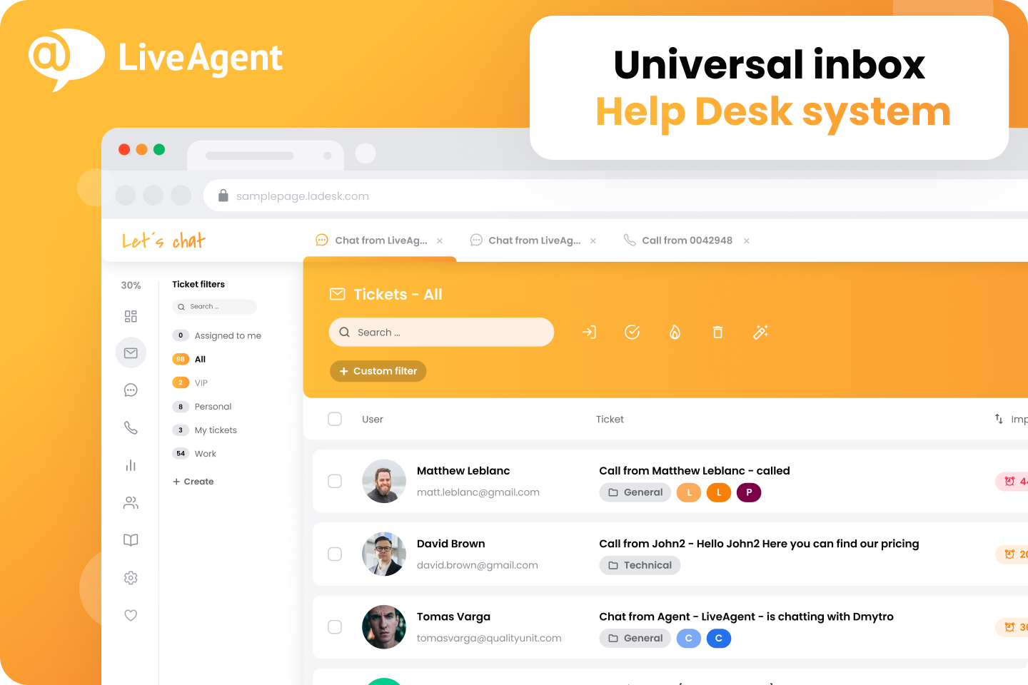 Live Agent help desk interface
