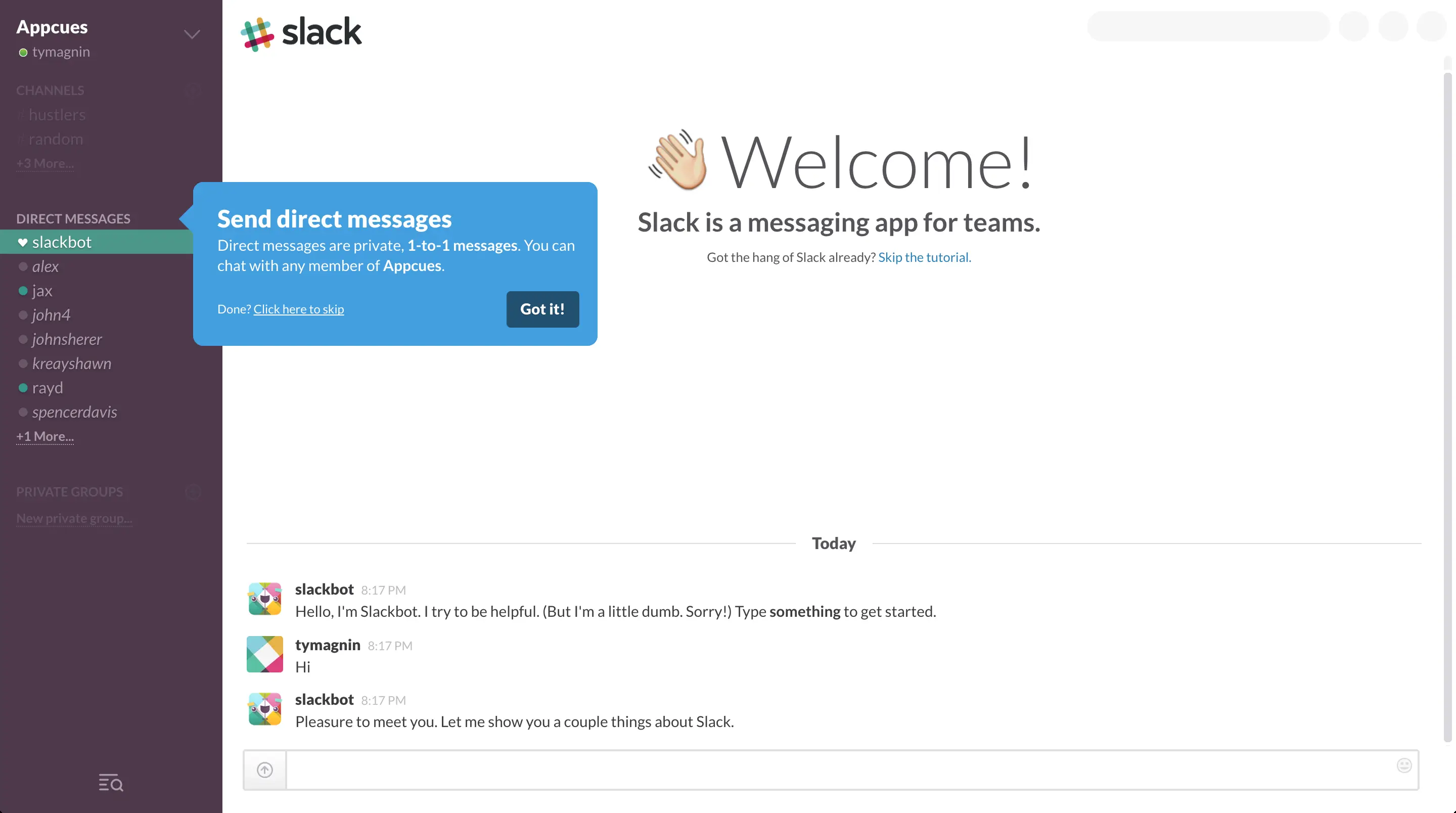 User onboarding with Slack