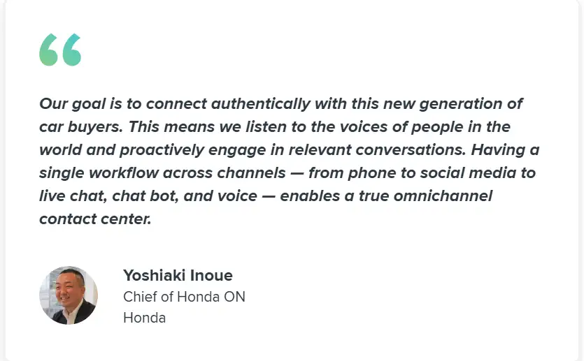 Screenshot of testimonial by Yoshiaki Inoue, Chief of Honda ON, Honda