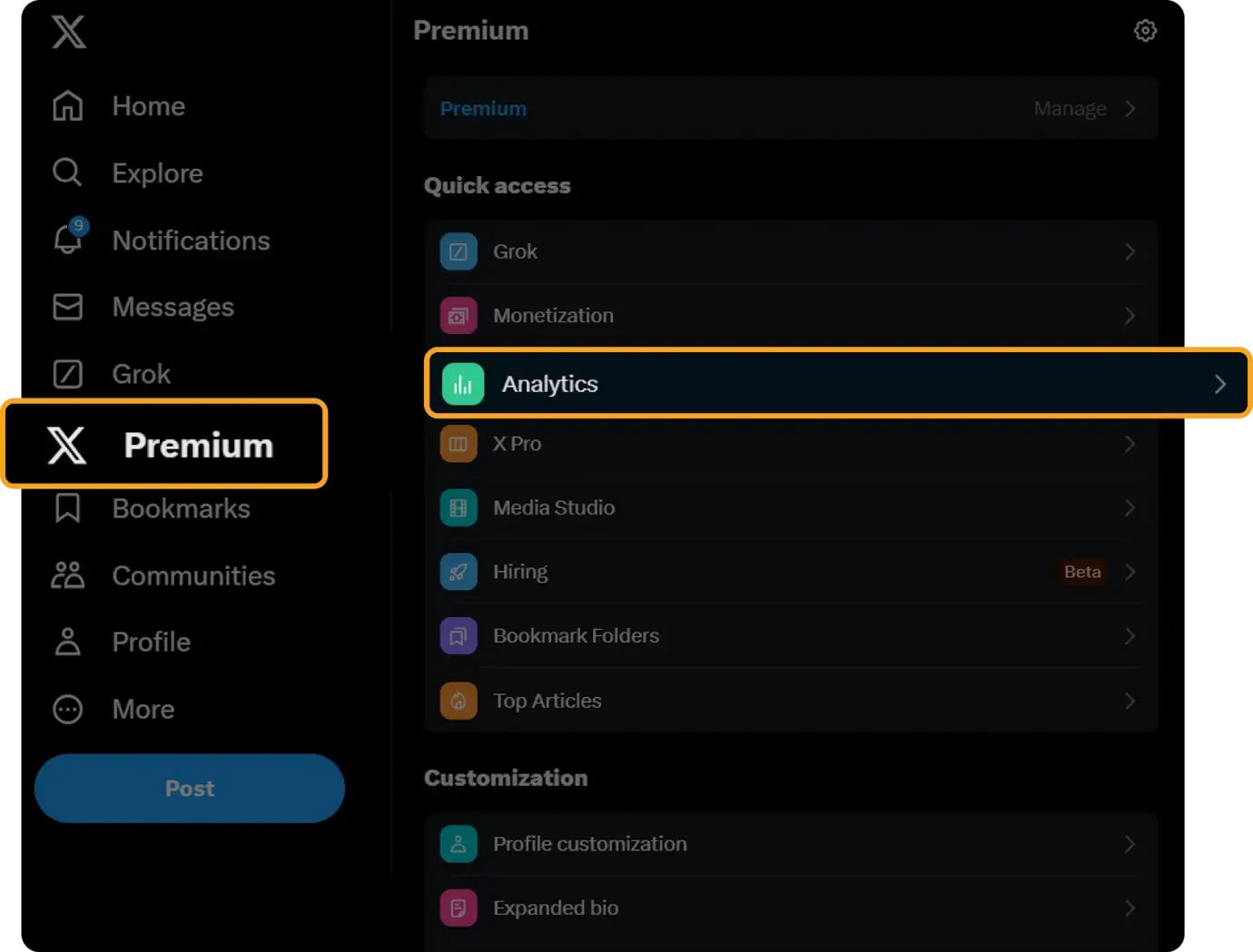 How to navigate to the Analytics dashboard from your X account