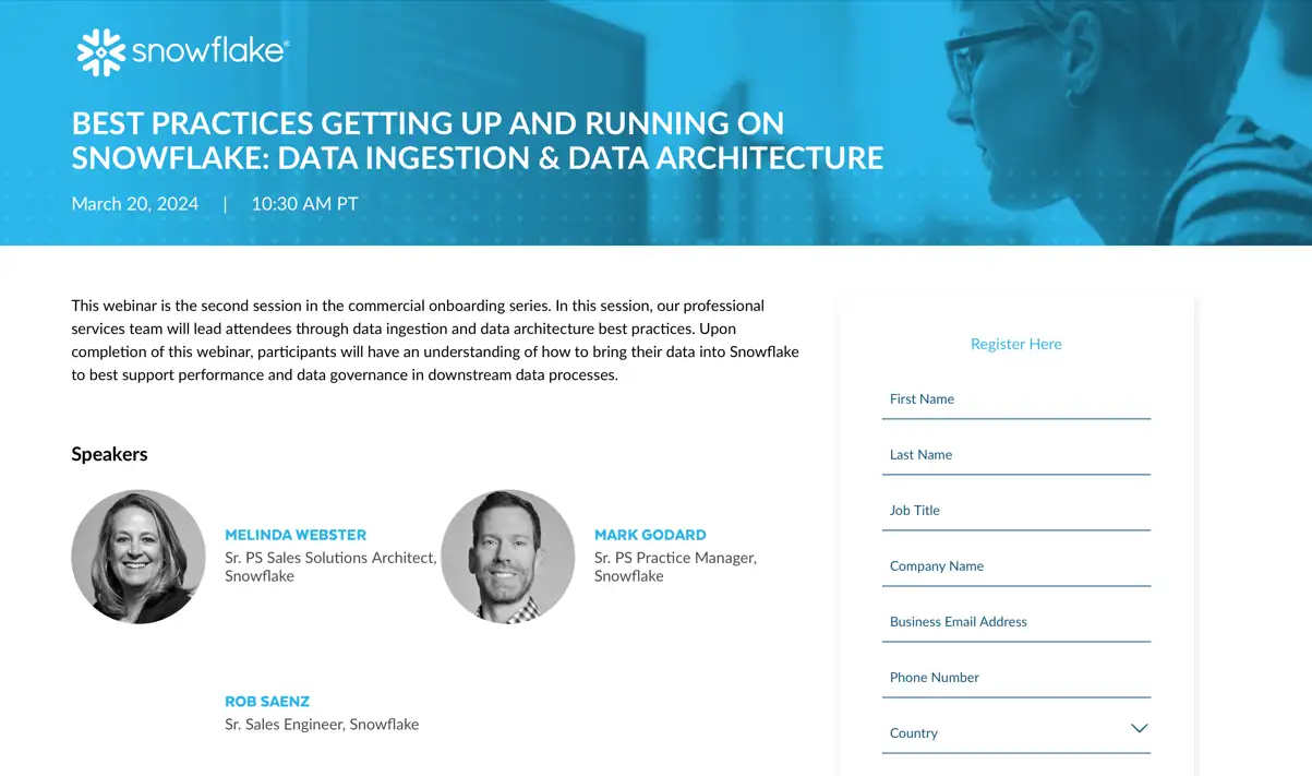 Snowflake webinar on data ingestion and data architecture best practices for its customers