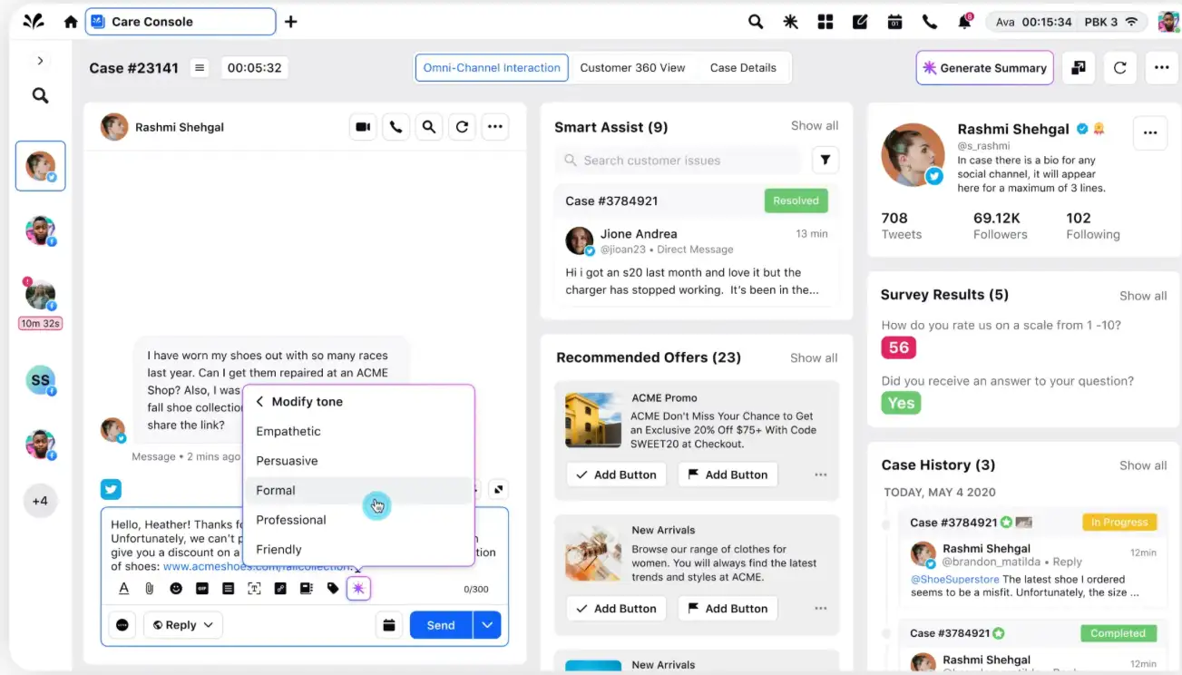 AI-powered assistance to agents during live conversation by Sprinklr Service