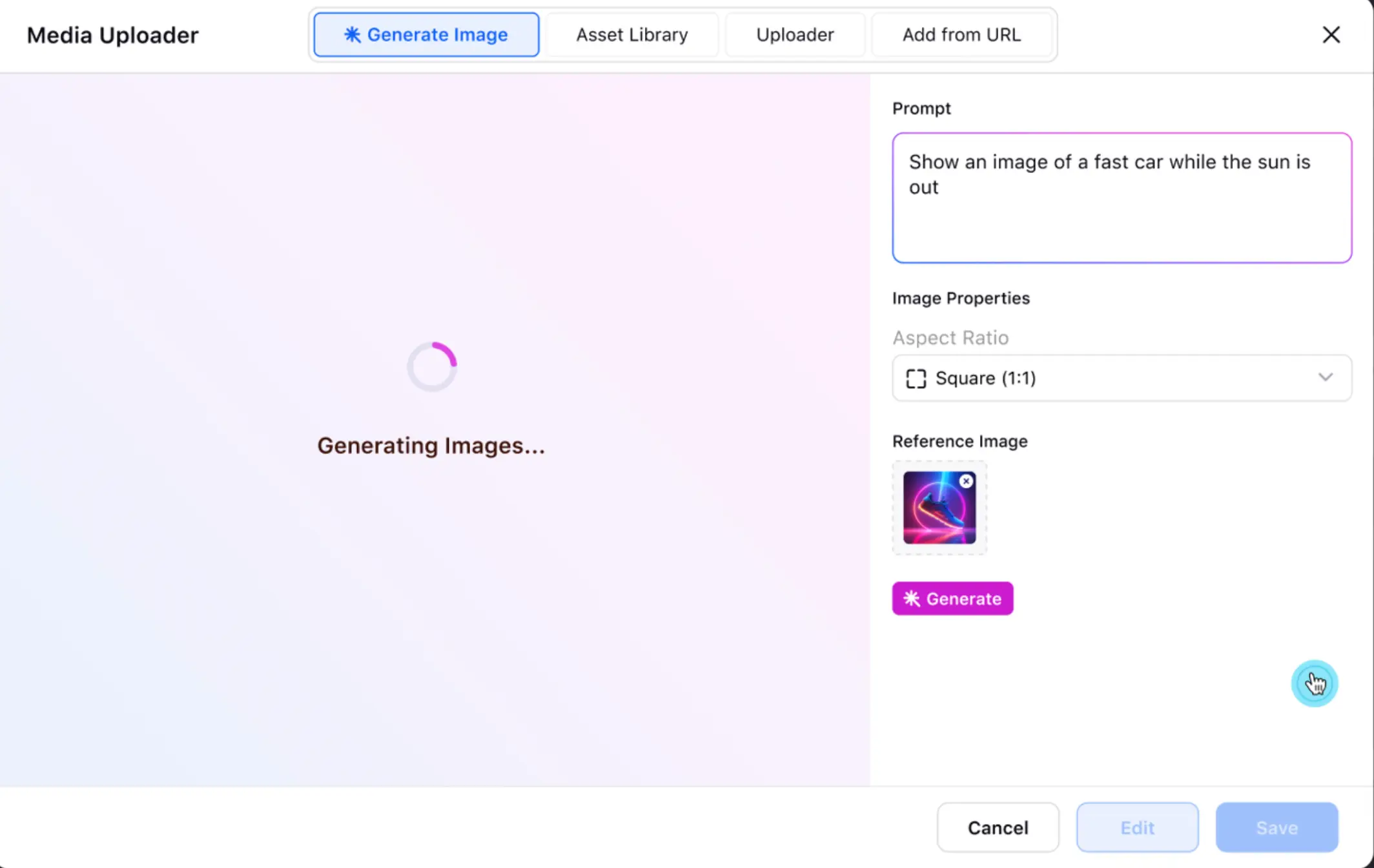 Sprinklr AI+ image editor.