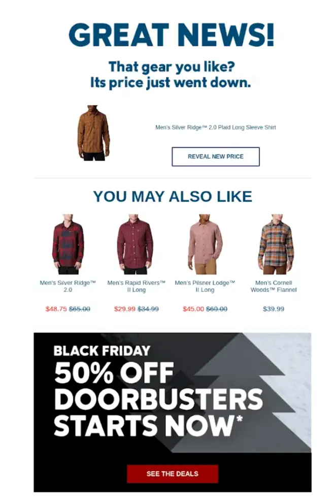 Personalized email by Columbia based on customers' intent and browsing behavior