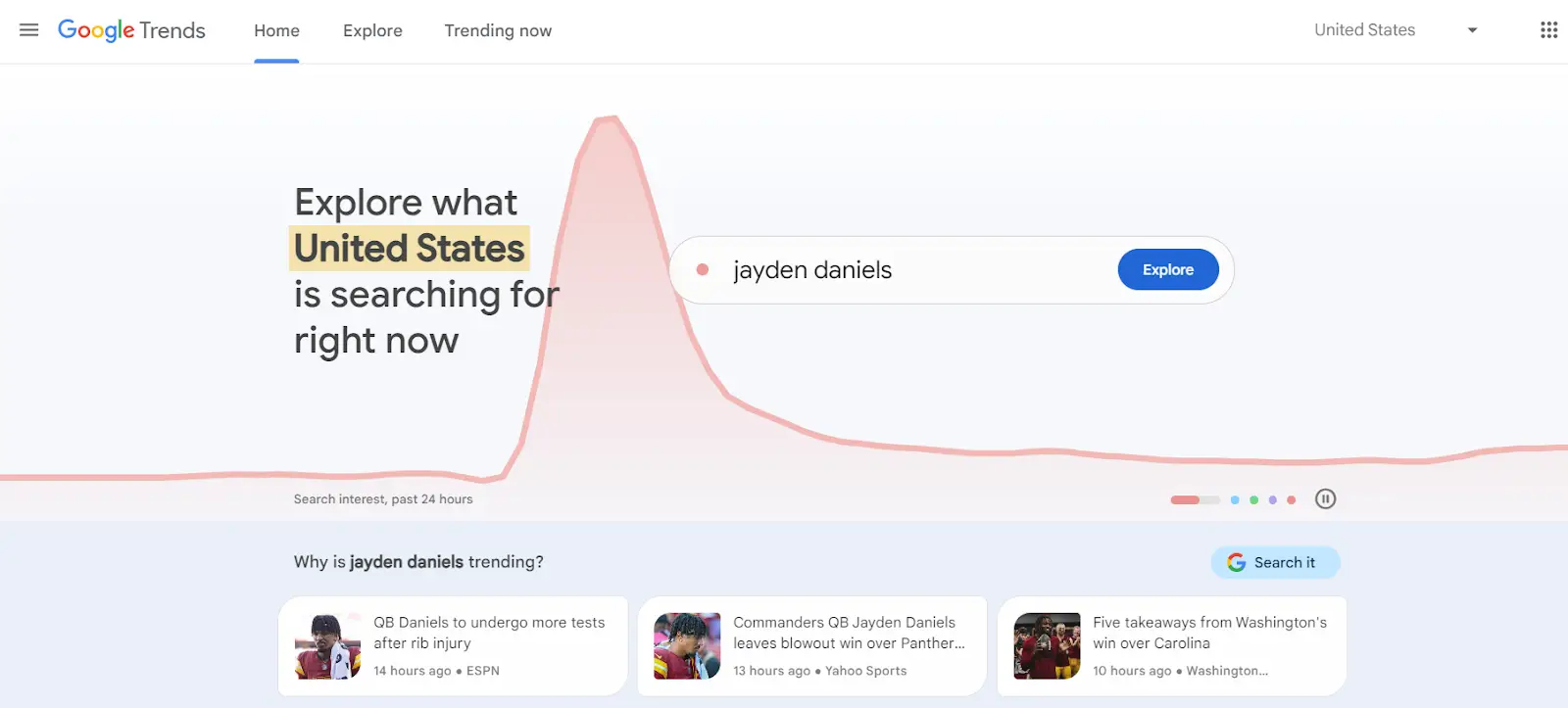 A snapshot of Google Trends homepage where you can search for the latest terms  