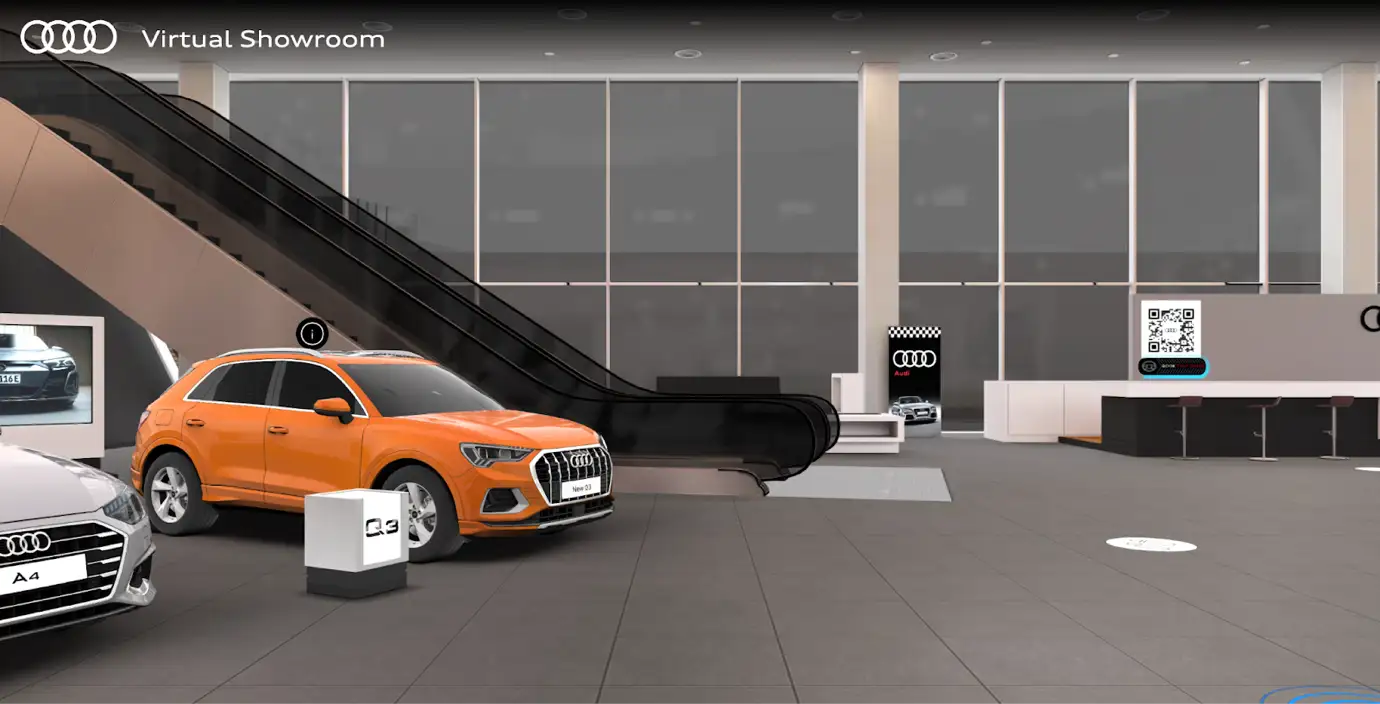 Audi's Virtual Showroom experience, showcasing the immersive 3D car exploration interface 