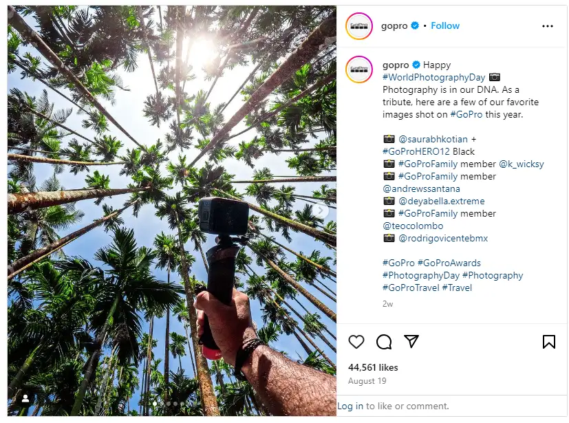 GoPro features UGC created by popular photographers.