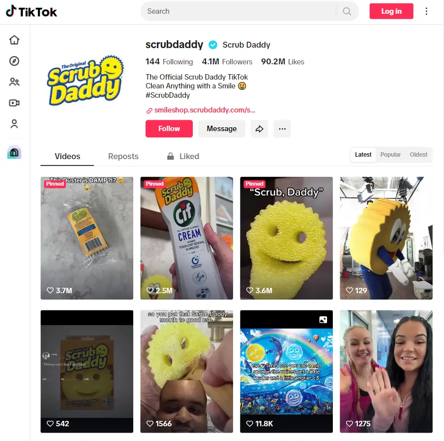 Scrub Daddy uses humorous and relatable videos on TikTok to connect with a wide audience. 