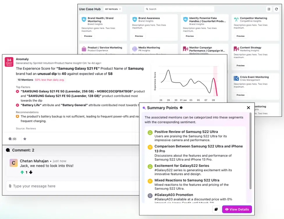 Instantly generate conversation summaries linked to a specific data point using Sprinklr Insights.
