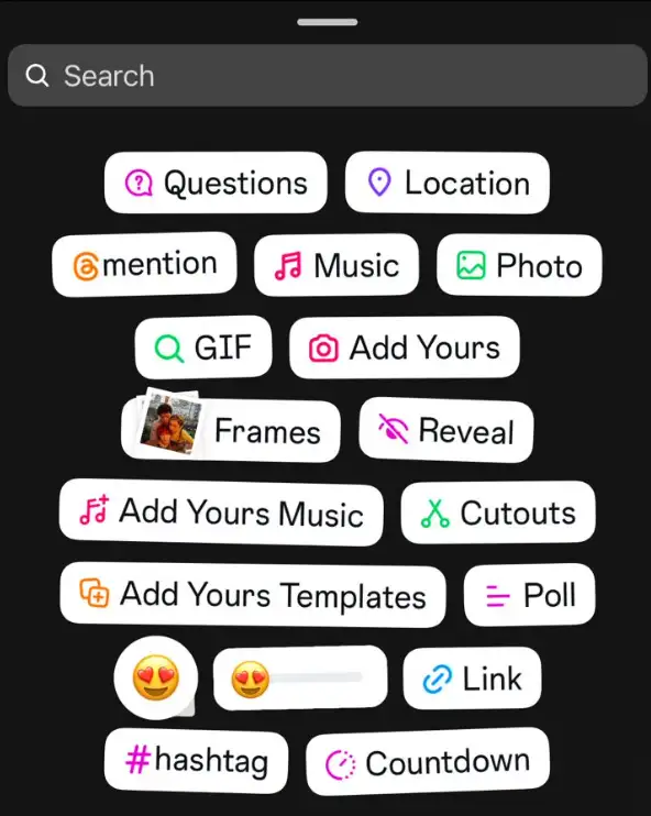 Instagram Sticker options
