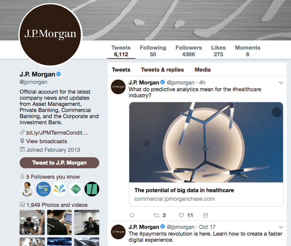 Screenshot of JPMorgan Twitter