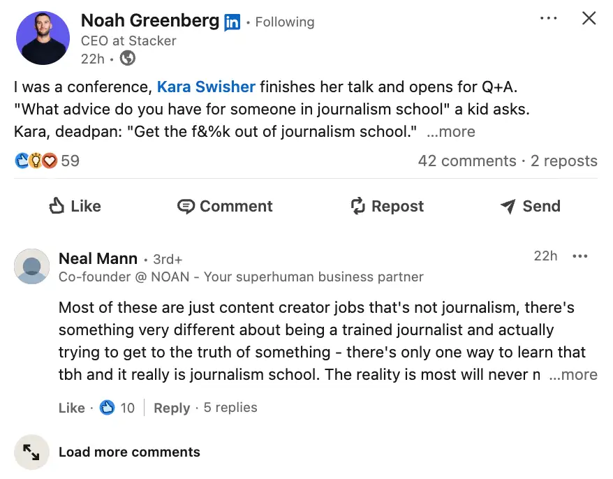 Screenshot of a personal and experiential post on LinkedIn that has gotten a lot of engagement