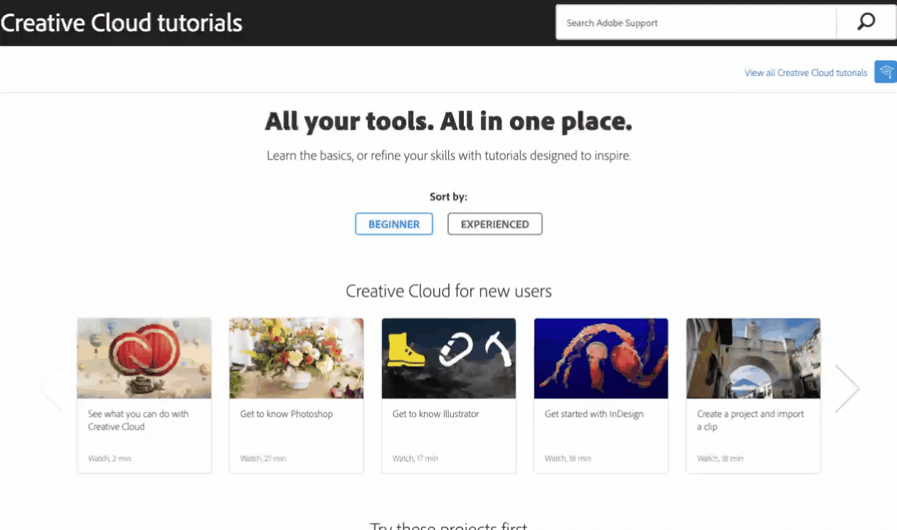  Image showcasing Adobe's creative cloud tutorials.