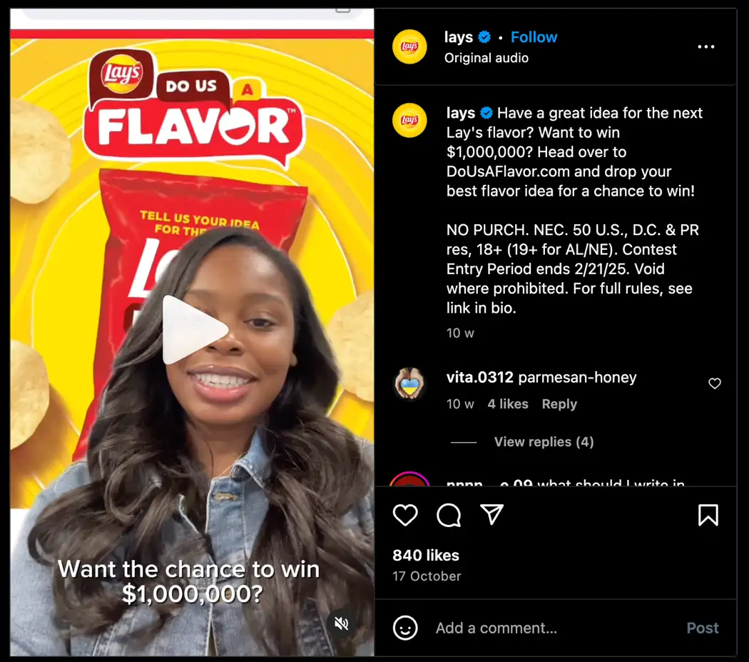 Lay's #DoUsAFlavor campaign on Instagram 