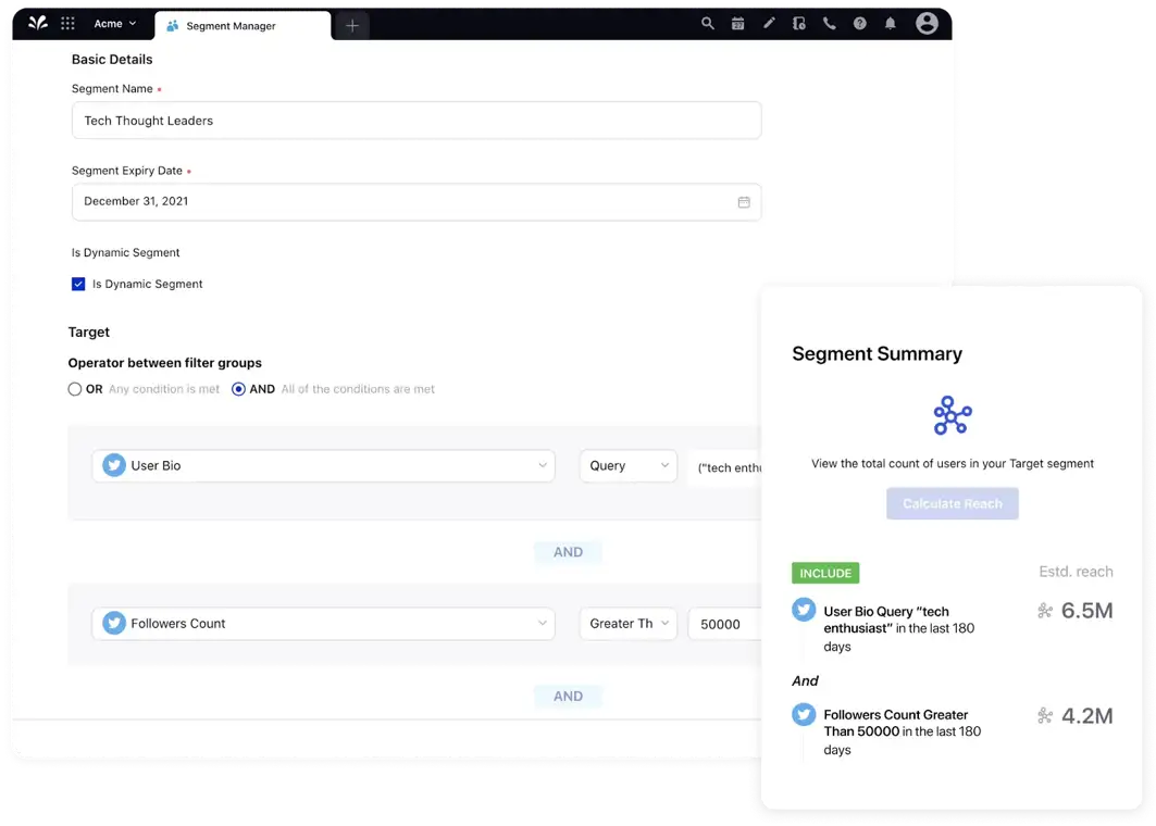  Sprinklr’s audience insights tool uses AI to help you create custom target audience panels.
 
