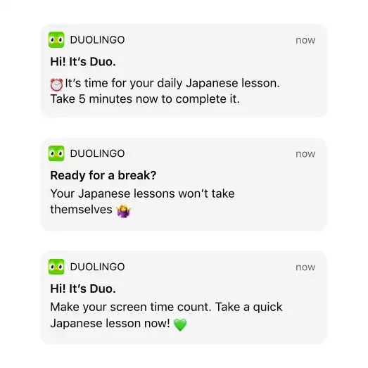 Personalized communication and learning experience with Duolingo