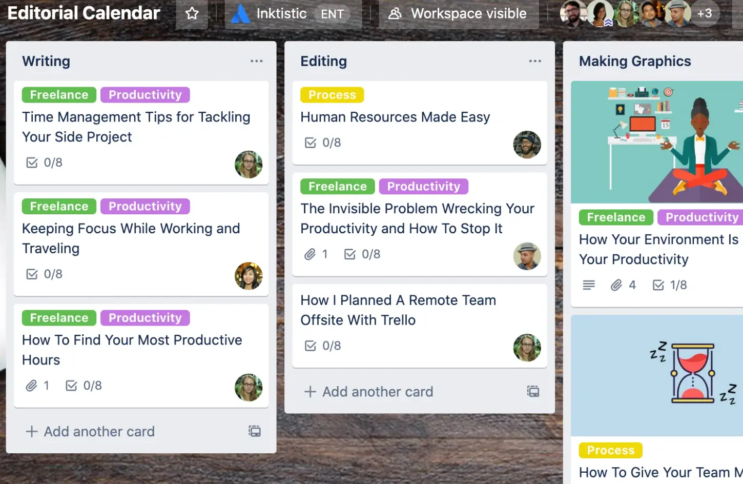Trello's campaign management editorial calendar.