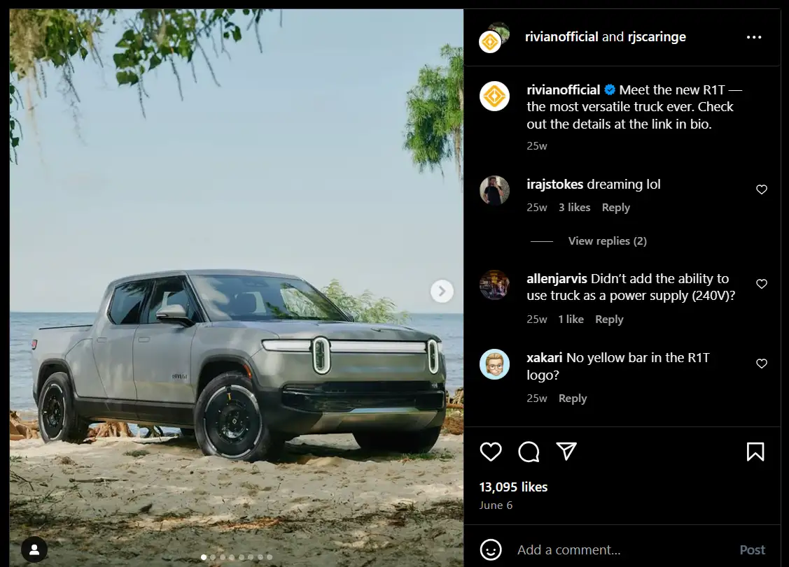 A highlighting Rivian’s latest product launch