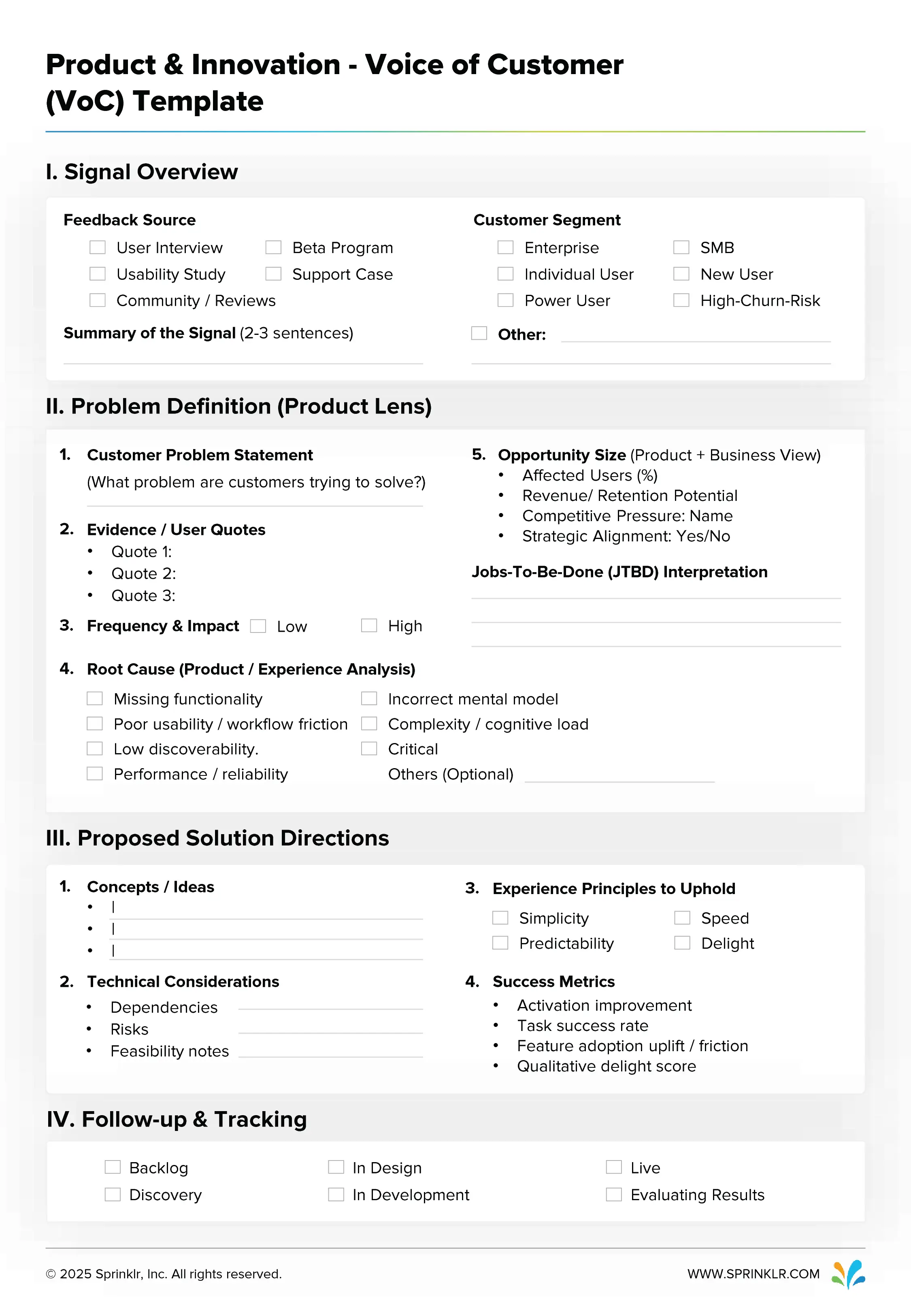 Product & innovation VoC template