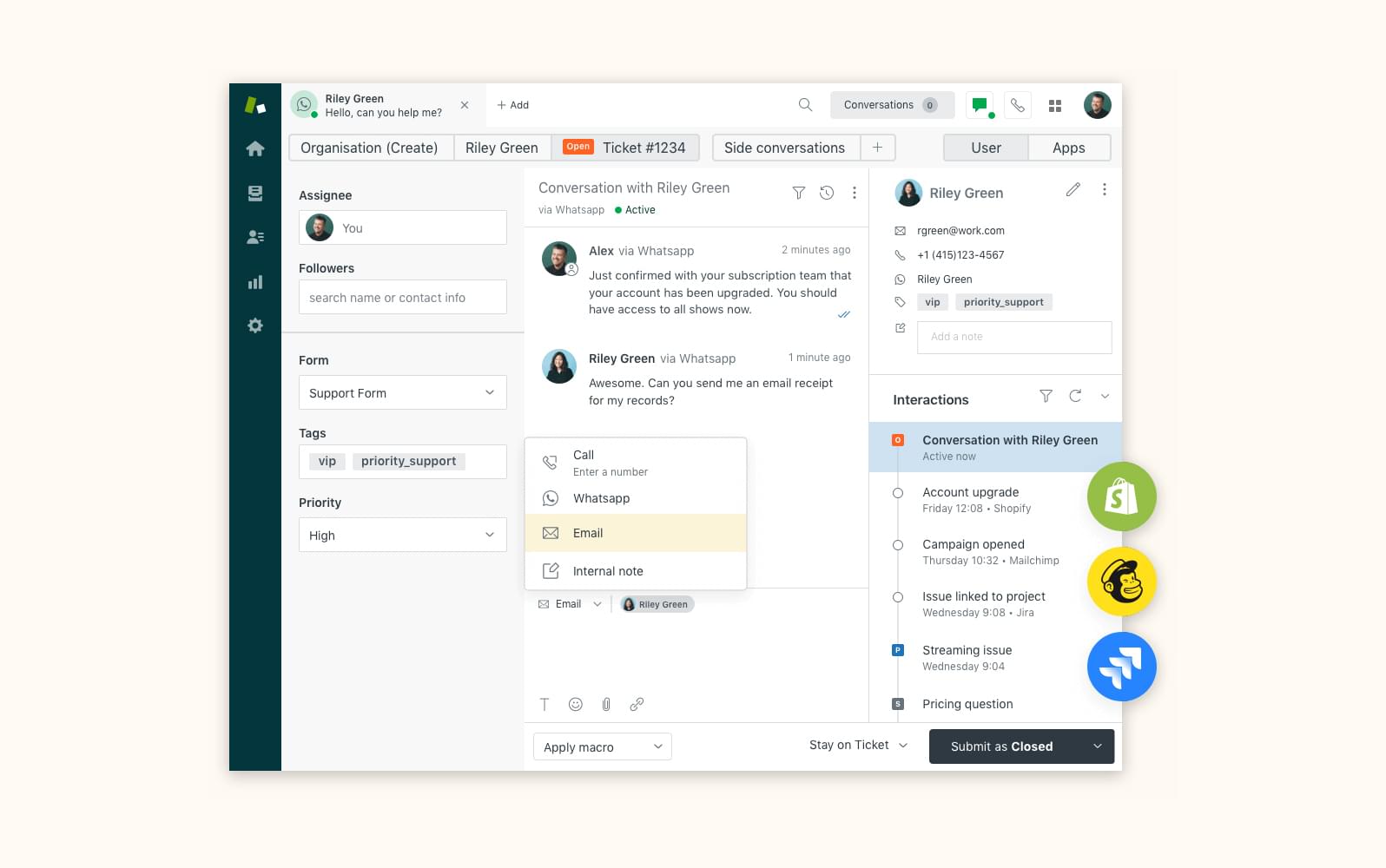 Zendesk email management software