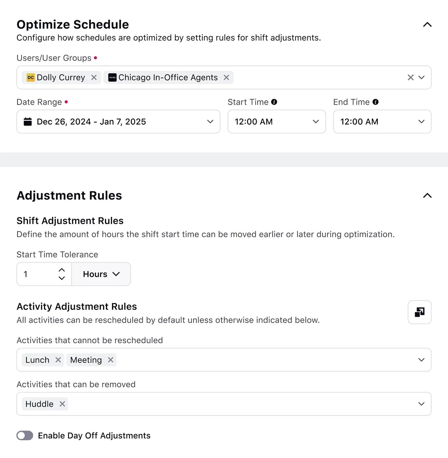 SCHEDULE OPTIMIZATION
