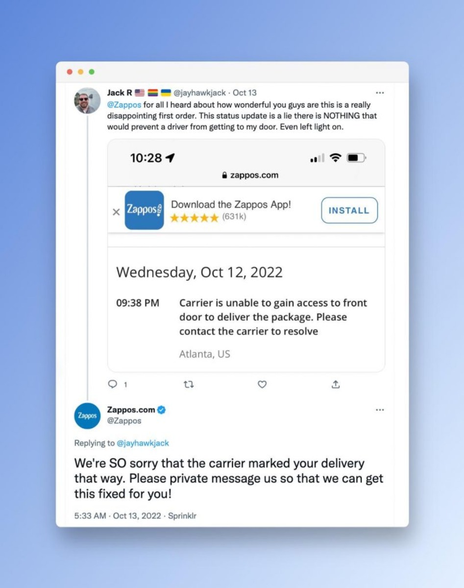 Zappos- review response on X, formerly known as Twitter