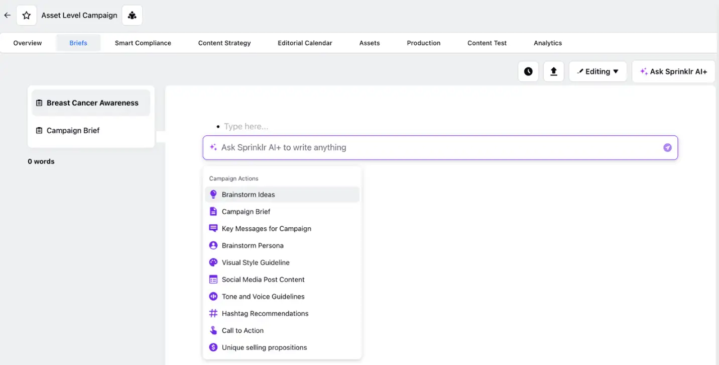 Sprinklr AI+ uses generative AI for campaign content creation.