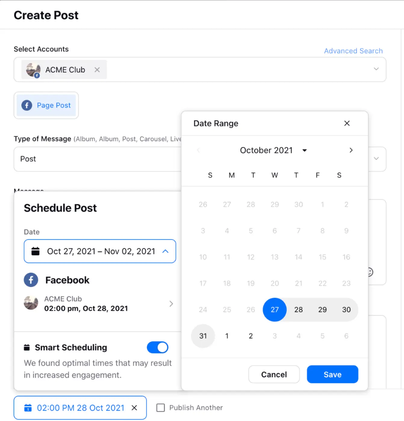 Sprinklr's Smart Scheduling feature.