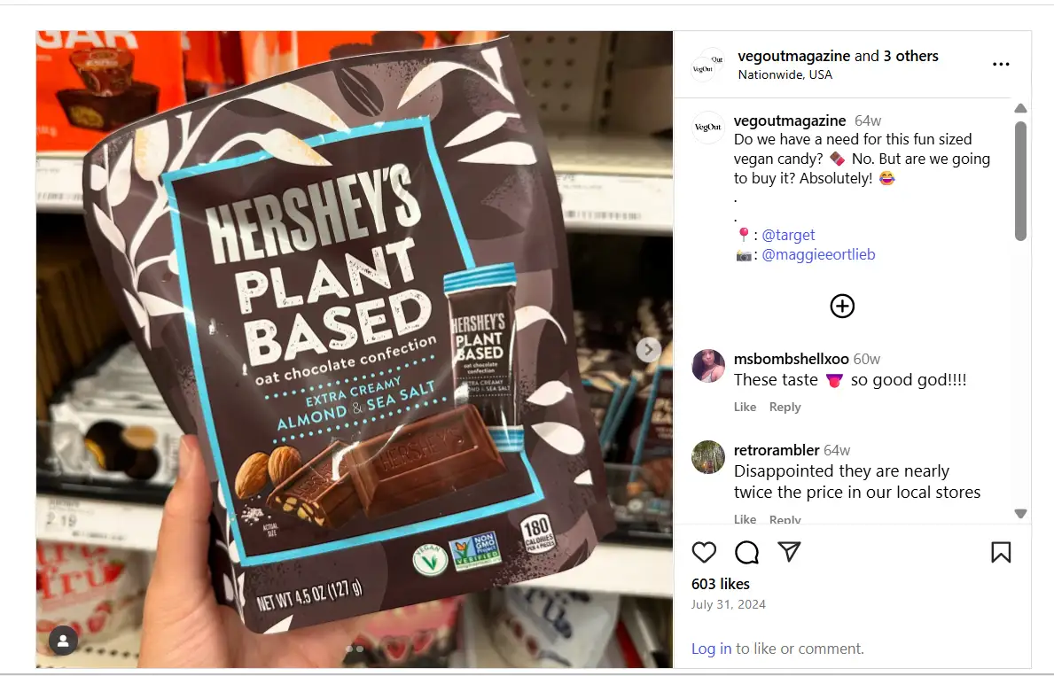 Image of the Hershey’s Plant-Based Almond and Sea Salt bar