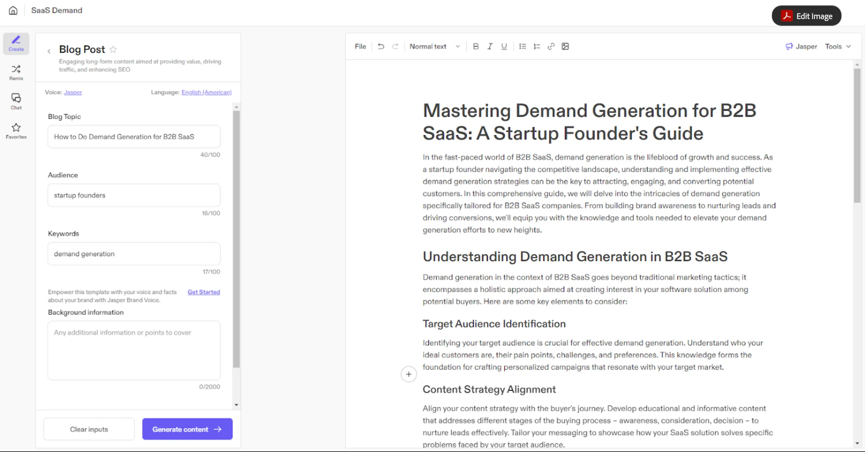 Jasper content creation platform.