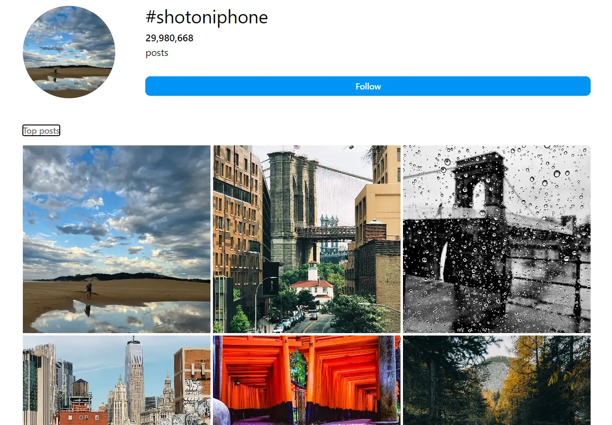 The various photos that show up on Instagram-s hashtag search while looking for the -Shot on iPhone- hashtag