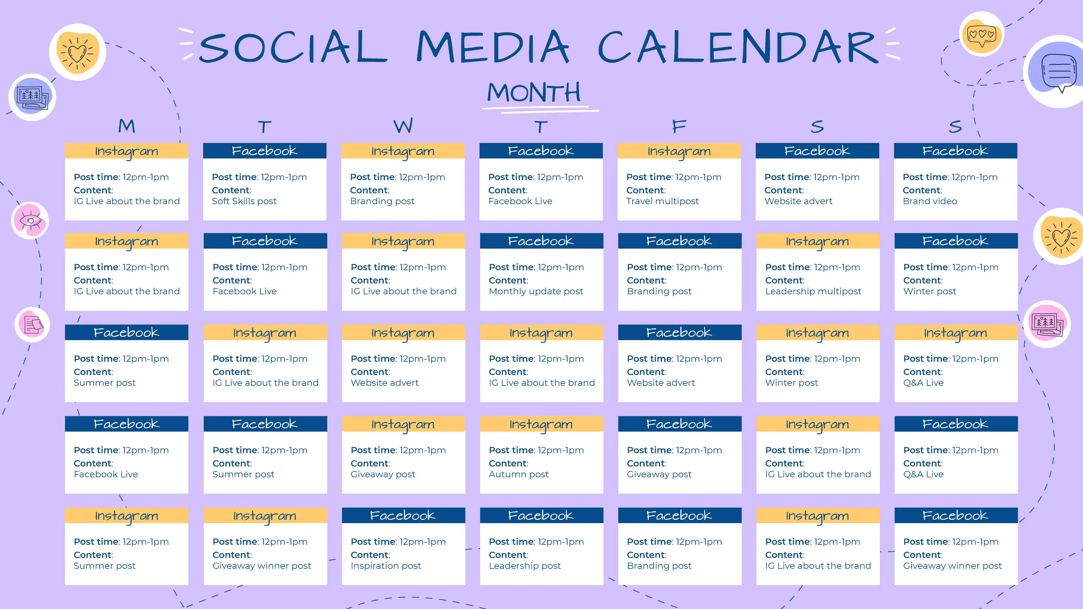 social media calendar template