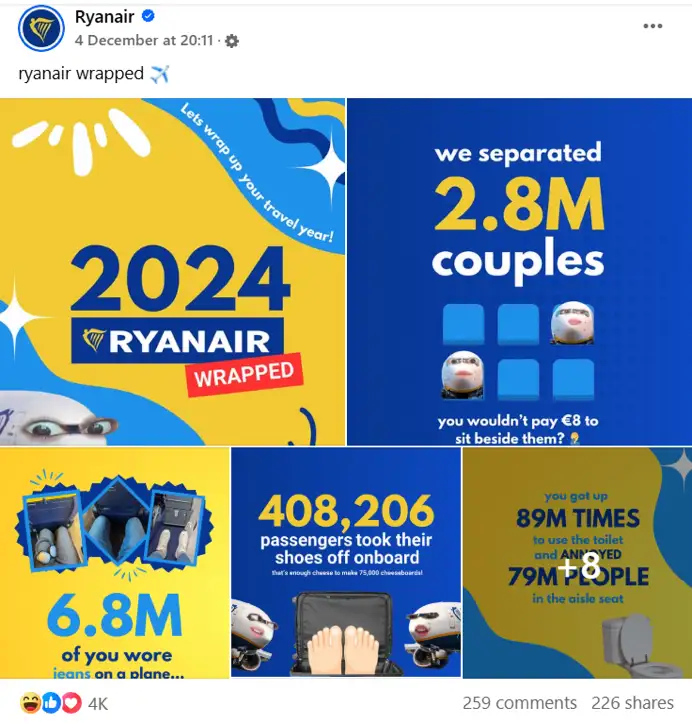 A humorous post by Ryanair on Facebook