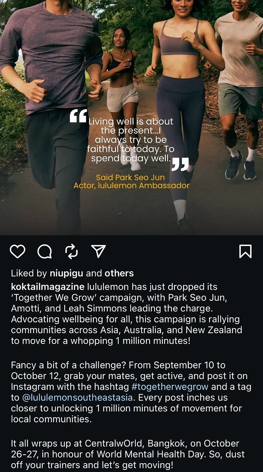 Screenshot of an Instagram post featuring Lulumelon’s #togetherwegrow campaign. 