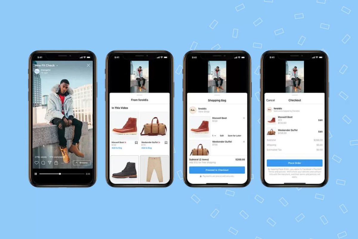 Facebook Shop showcasing shopping process and checkout