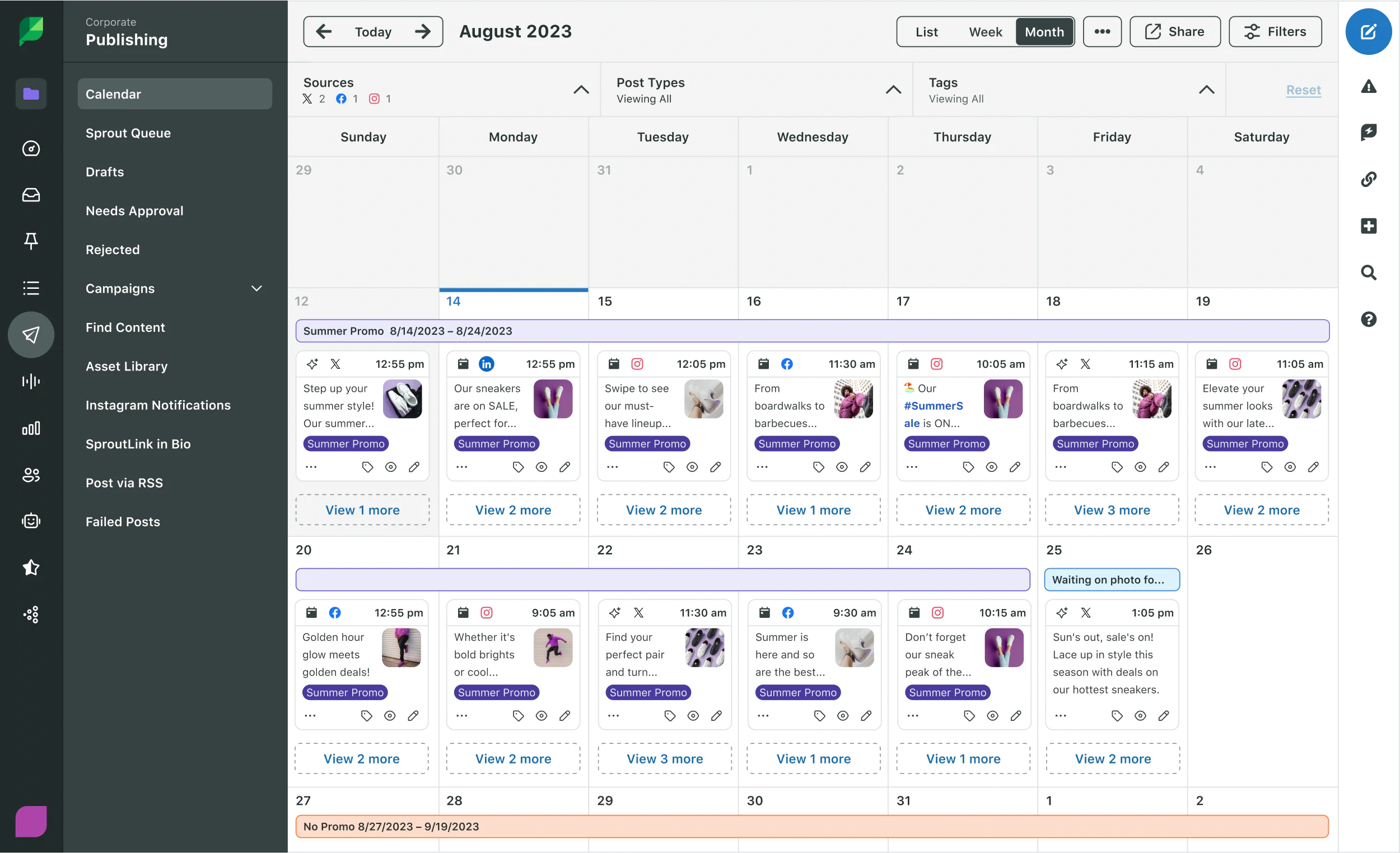 Sprout Social-s social calendar overview