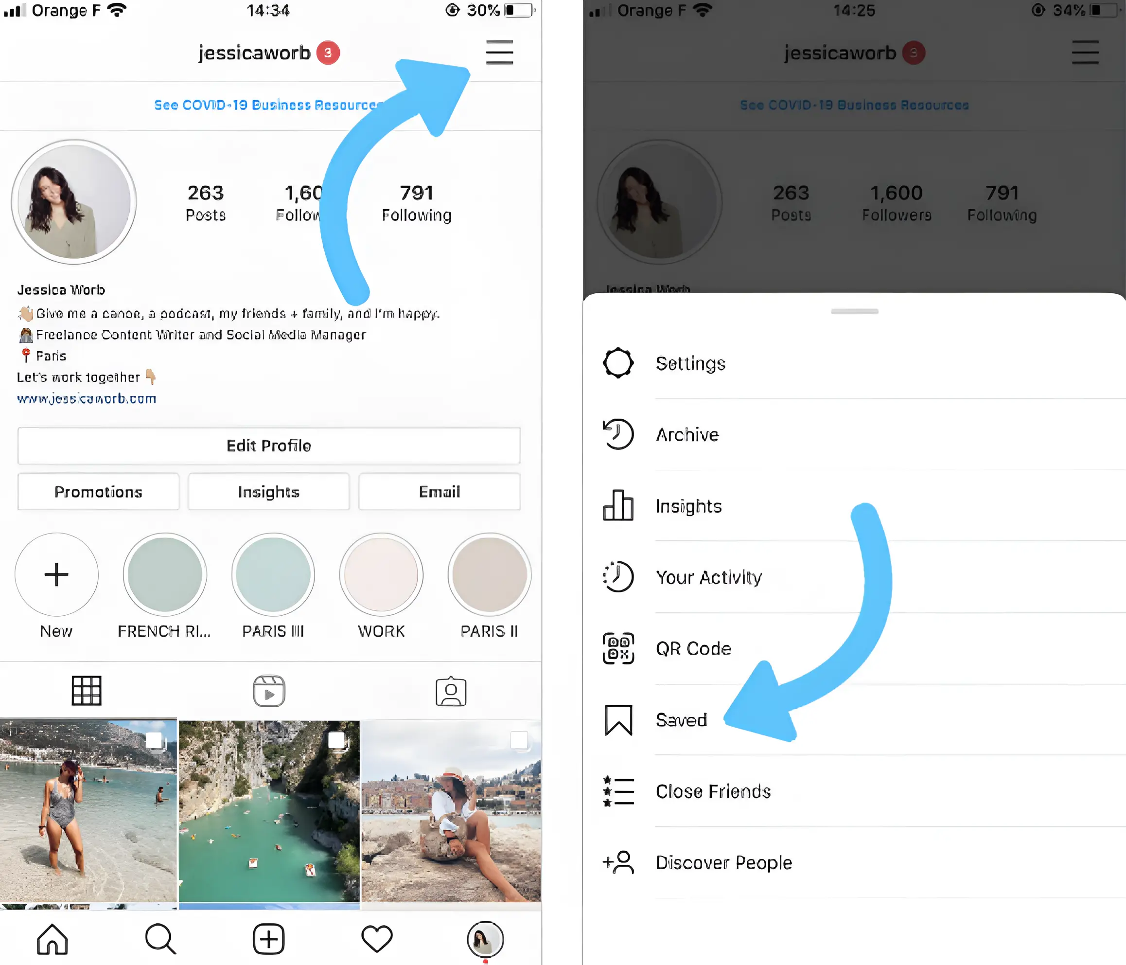 Instagram Save to Collections example