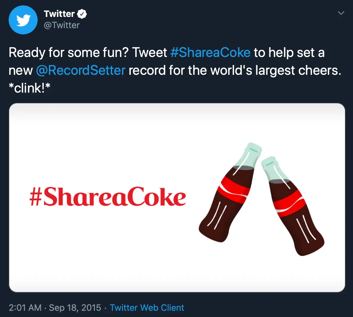 Coca-Cola’s X account promoting the company’s -ShareACoke campaign