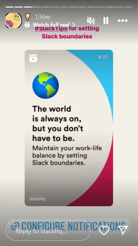 An Instagram Story from Slack showcasing its features  