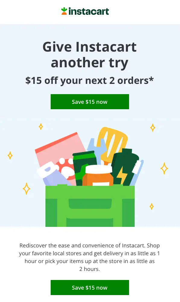 Instacart retargeting a customer with a special offer