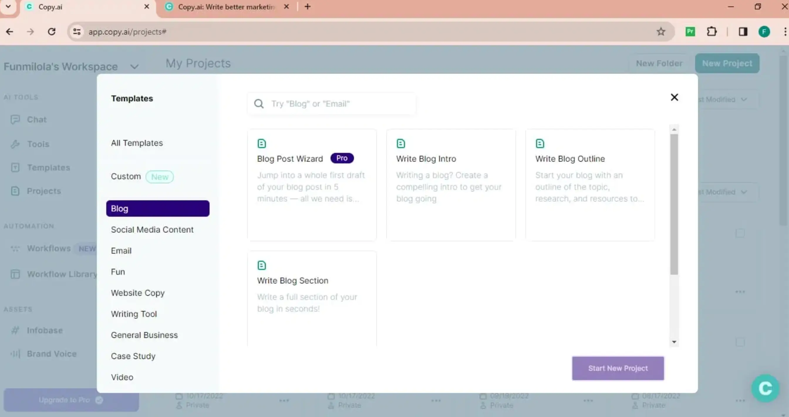 Copy.ai for social media content creation