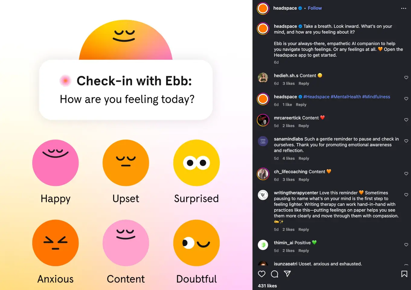 Instagram post from Headspace featuring soothing visuals and guided mindfulness tips for self-care and relaxation. 