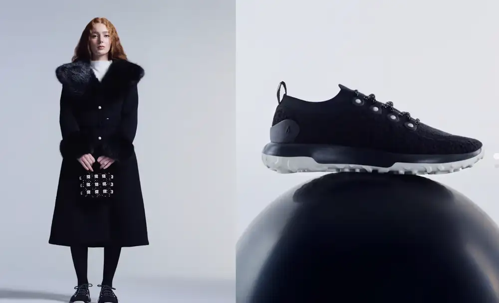 The three-piece monochromatic capsule collection from Allbirds x Shrimps collab 