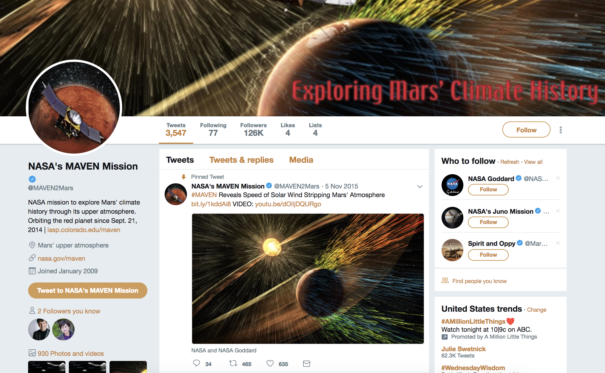 NASA Maven Mission Twitter Social Media Marketing Example