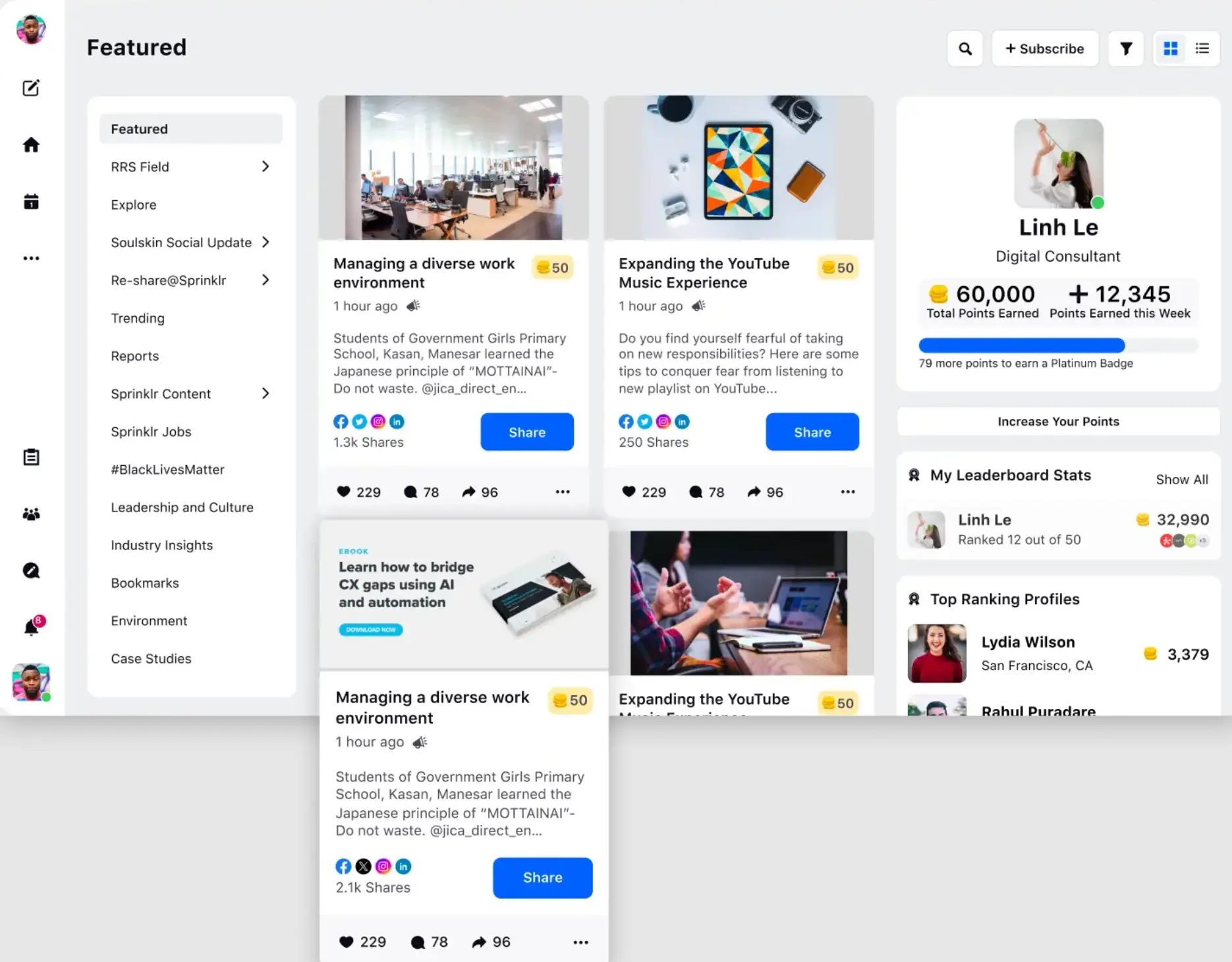 Sprinklr's Employee Advocacy platform capabilities.